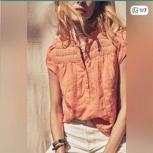 FAHERTY BRAND Kaia Embroidered Linen Top , size sm